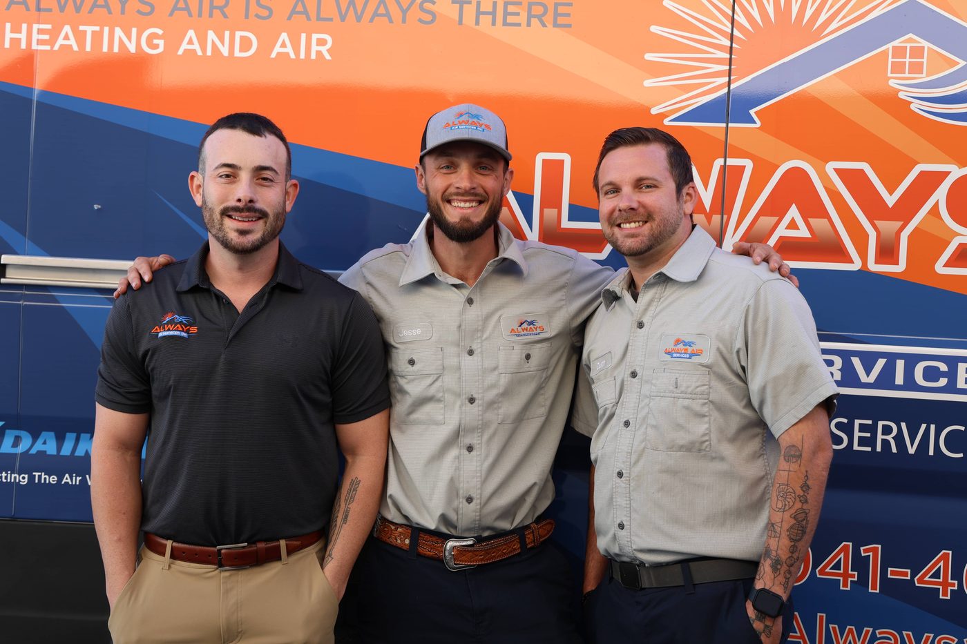 The Always Air Services team in front of a branded service van