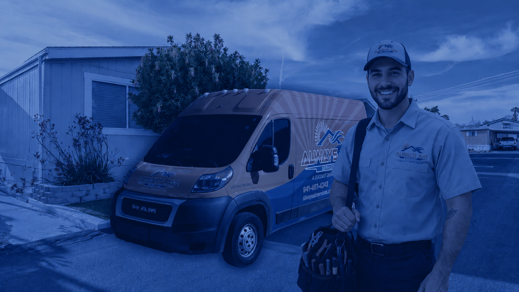 Always Air technician and branded service vehicle